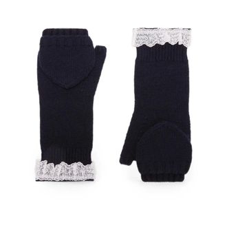 Ganni Manoplas de lana compacta con encaje - Accessories - Mujer - Azul - ONE SIZE