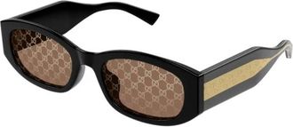 Gucci Afgeronde rechthoek zonnebril - Dames - Zonnebrillen - Zwart - 55 MM - Nylon - Accessoires
