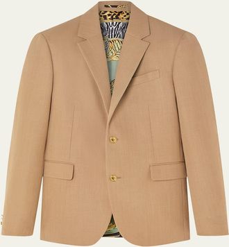 Versace Mens Wild Cats-Lined Melange Wool Single-Breasted Blazer