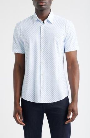 BOSS Roan Ken Slim Fit Short Sleeve Button-Up Shirt in Light Blue at Nordstrom Rack, Size Small