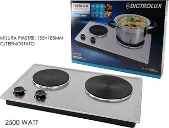 Trade Shop Trade Shop Traesio - Kaela - Fornello Elettrico Con Doppia Piastra Termostato 2500 Watt Per Campeggio 873801