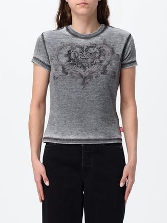 Diesel T-shirt slim fit in cotone con logo frontale in strass