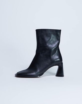 Topshop Star - Stivaletti in pelle premium neri con punta arrotondata e tacco largo-Nero