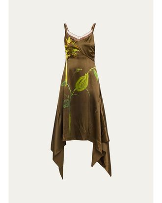Monse Deconstructed Sunflower Printed Silk Midi Dress