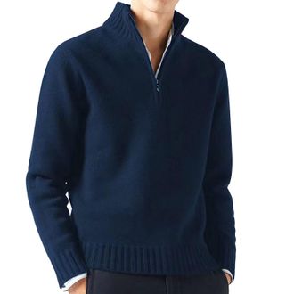 Generic Mens Quarter Zip Jumper Knitted Turtleneck Sweater Long Sleeve Chunky Knit Pullover Sweater Winter Warm Jumper Regular Fit Zip Up Sweater Casual Golf 