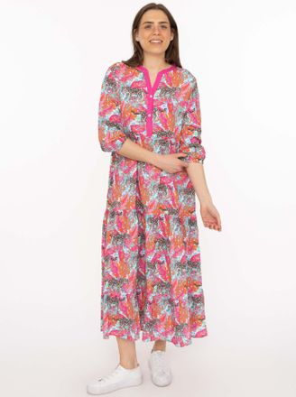 Zwillingsherz Maxikleid ZWILLINGSHERZ Wild Jungle, Damen, Gr. S/M, N-Gr, bunt, Obermaterial: 100% Viskose, Kleider Maxikleid, Mustermix mit Leopard, Knopfleiste und