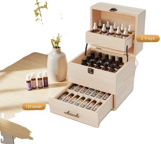 OEM Organizador De Aceites Esenciales, 59 Compartimentos, 3 Niveles, Material De Madera De Pino, Dimensiones 21,5 X 18,5 X 24,5 Cm, Apto Para Frascos De 1