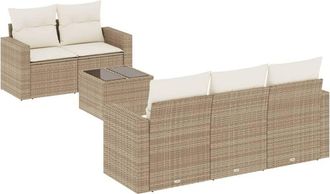 vidaXL Juego De Sof&aacute;s Jard&iacute;n Con Cojines 6 Pzas Rat&aacute;n Sint&eacute;tico Beige Vidaxl