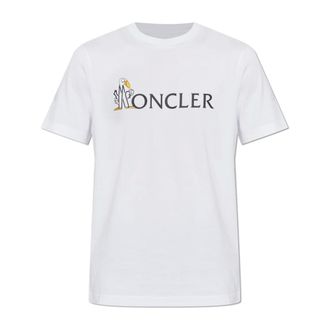 Moncler Tops, Heren, Wit, XL, Katoen, Logo T-shirt