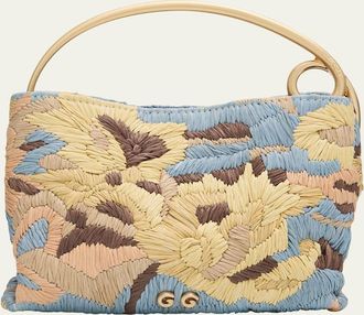Cult Gaia Lalli Floral Crochet Raffia Top-Handle Bag