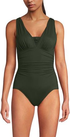 Lands End Slender Suit Grecian Low Leg One Piece Swimsuit in Deep Balsam at Nordstrom, Size 18