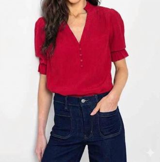 Go Silk Zip V Silk-Knit Top In Lipstick