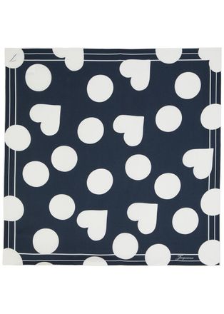 Jacquemus Le Foulard Coeur Polka dot Silk Scarf - Navy - One Size