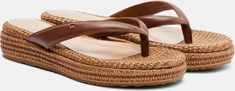 Gianvito Rossi Tahiti jute-trimmed leather platform thong sandals