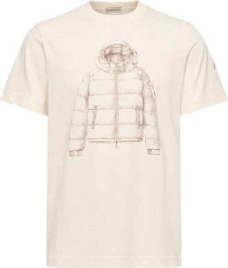 Moncler Moncler Down Jacket Print Cotton T-shirt, Men, White, Size: 3xl