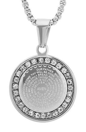 HMY Jewelry 18K Rose Gold Plaed Stainless Steel Lords Prayer CZ Pendant Necklace in Metallic at Nordstrom Rack
