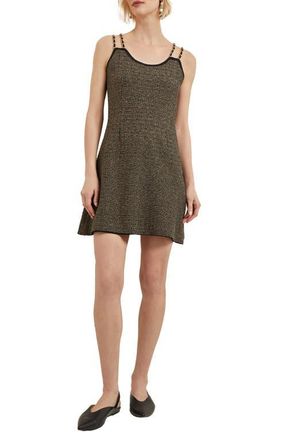 Misook Double Chain Strap Sleeveless Minidress in Black/gold at Nordstrom, Size Xx-Small
