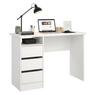 Dmora Dmora - Escritorio Huaning, Escritorio Multiusos, Mesa De Oficina Para Pc, El Plan De Trabajo, 110x49 H76 Cm, Blanco