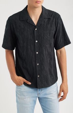 Corridor Paisley Embroidered Cotton Camp Shirt in Black at Nordstrom, Size Xx-Large
