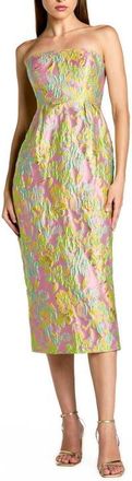 Mac Duggal Strapless Floral Brocade Midi Dress in Blush Multi at Nordstrom, Size 14