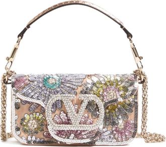 Valentino Garavani small Locò floral embroidered tote bag - women - Fabric/Swarovski Crystal/Sequin - One Size - Neutrals