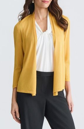 Kasper Stitch Detail Three-Quarter Sleeve Cardigan in Butterscotch at Nordstrom, Size X-Small