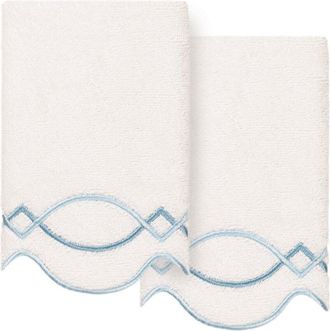 Linum Home Textiles 100% Turkish Cotton Diamond Chain Scallop 2Pc Embellished Fingertip Towel Set