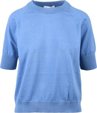 Alpha Studio Blue Cotton Crew Neck Knitwear