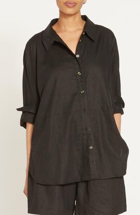 Universal Standard Dawn High/Low Linen Blend Shirt in Black at Nordstrom, Size Xs