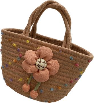 Generic Woven Rope Basket, Tote Bags for Women, Woven Shoulder Bag Straw Bag with Flower Decoration, Ladies Holiday Bags for Travel, Beach and Shopping, 28x25