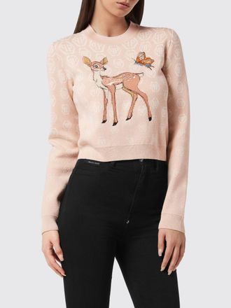 Philipp Plein Maglia cropped in misto lana con stampa monogram e fauna