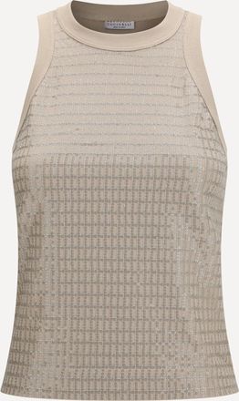 Brunello Cucinelli Top in cotone con ricamo luminoso Woman XS