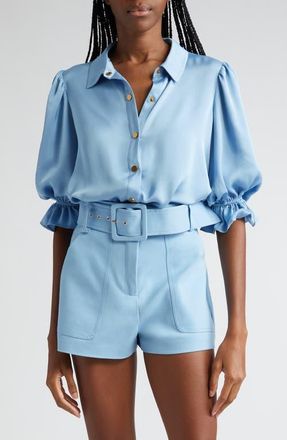 Ramy Brook Dina Matte Satin Bodysuit in Blue Quartz at Nordstrom, Size Xx-Small