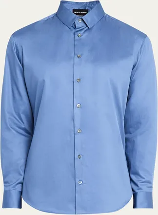 Giorgio Armani Mens Logan Piece-Dyed Cotton Sport Shirt