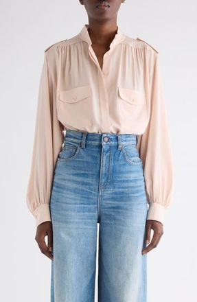 Chlo&eacute; Gathered Silk Cr&ecirc;pe de Chine Shirt in Delicate Pink at Nordstrom, Size 12 Us