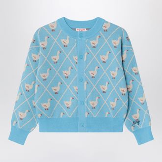 Tiny Cottons Cardigan azzurro con motivo oche in misto lana