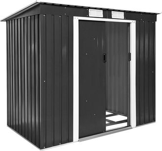 TecTake Cobertizo para jard&iacute;n de acero con tejado plano y base, gris/blanco