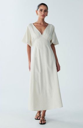 ST MRLO Palm Midi Dress in Natural at Nordstrom, Size 8
