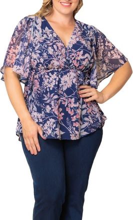 Kiyonna Seaside Serenade Top in Navy Wisteria Blooms at Nordstrom, Size 3X
