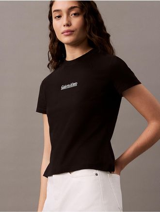 Calvin Klein Jeans Calvin Klein Womens Overlap Logo Slim T-Shirt - Black - XS