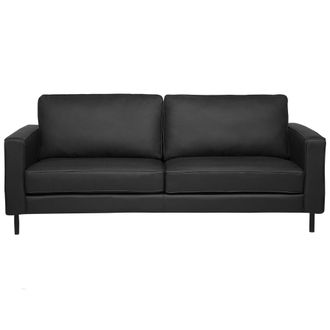 Beliani Sof&aacute; De Piel Sint&eacute;tico Negro 3 Plazas Patas De Metal Respaldo Tapizado Estilo Minimalista Moderno Savalen