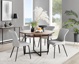 Furniturebox Adley Brown Wood Storage Dining Table & 4 Nora Black Leg Chairs in Light Grey