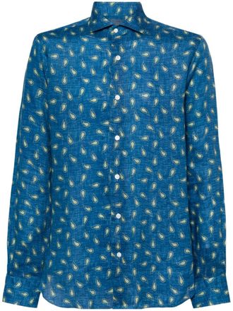 Barba paisley-print linen shirt - Blue