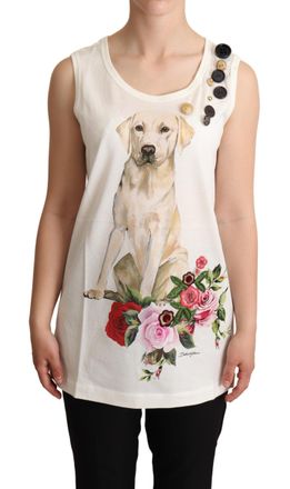 Dolce & Gabbana Dames Witte Honden Bloemenprint Versierde T-shirt