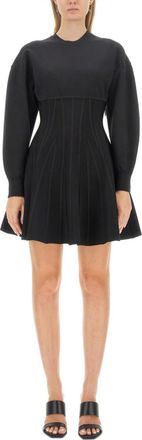 Alexander McQueen Black Pleated Crew Neck Mini Dress