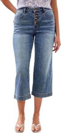 Tribal Womens Audrey Button Fly Wide Crop Jean In Pebble Blue