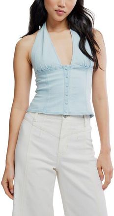 Free People Ramona Denim Halter Top in Light Sky at Nordstrom, Size X-Small