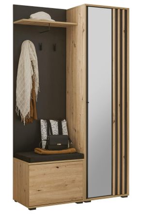 CARRYHOME Garderobe, Schwarz, Eiche Artisan, Glas, Holzwerkstoff, 5-teilig, 114x197x40 cm, Garderobe, Garderoben-Sets & Garderoben-Serien, Garderoben-Sets