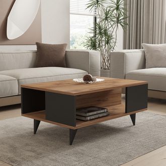 Dmora Mesa De Centro Lurano, Un Compartimento, Con Patas, Forma Rectangular, 90x60x40h Cm Marr&oacute;n Nogal