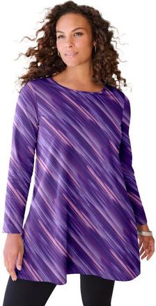 Roaman's Ultimate Long Sleeve Crewneck Swing Tunic in Violet Bias Texture at Nordstrom, Size 16